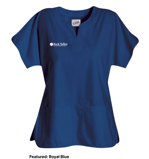 Scrub Top - Ladies Y-Neck Tunic Top (Rock Valley)