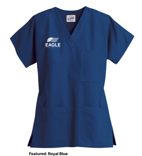 Scrub Top - Unisex 3-Pocket V-Neck Top (Eagle)